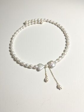 Genuine Natural Heart-shape Pearl Necklace Bow Choker Cottage Unique Boho Fairy